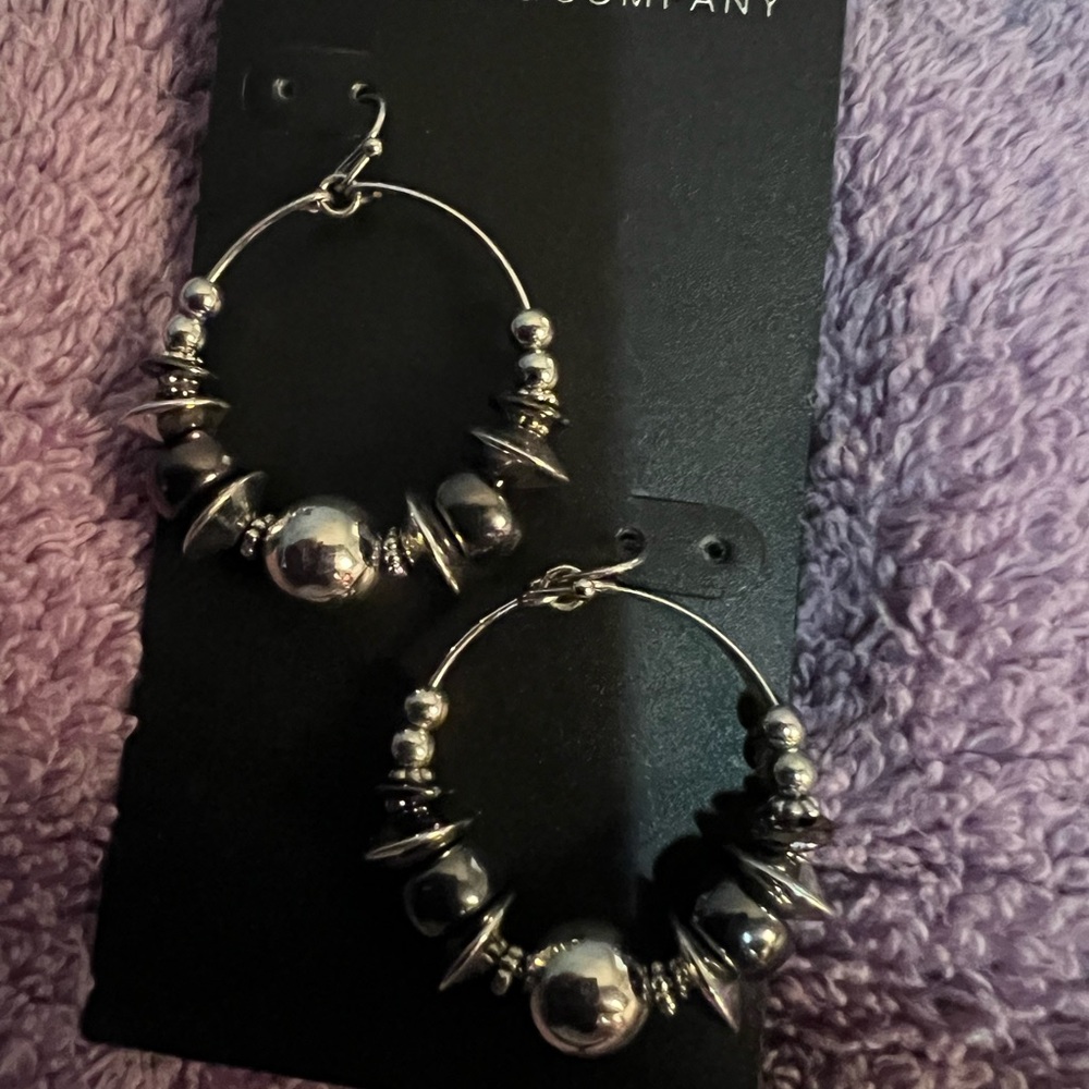 Silver Hoop Earrings with Bead Accents